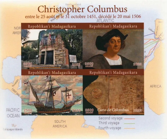 Exploration Christopher Columbus Stamps Madagascar 2023 MNH Ships 4v IMPF M/S