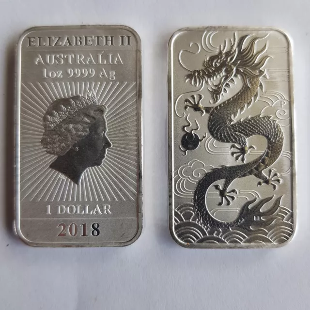 2018 1oz DRAGON RECTANGLE Coin 99.99 Fine Silver Perth Mint