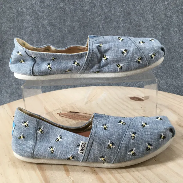 Toms Shoes Womens 8.5 Honey Bee Embroidered Print Classic Flats Slip On Blue
