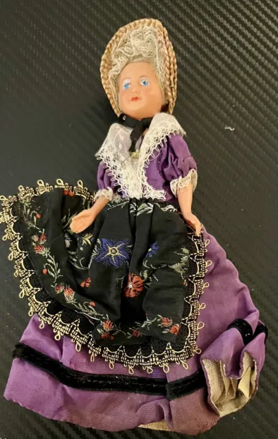 Vintage Traditional French Costume Celluloid 6” Girl Doll Made In France