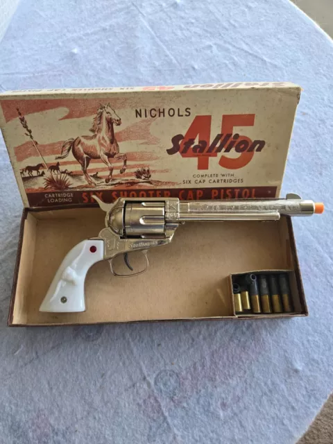 Vintage Nichols Stallion 45 Toy Cap Gun w/Box and Display Stand