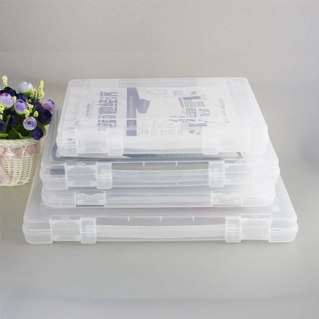 CLEAR STORAGE BOX Transparent File Containers with Lids Document Holder ...