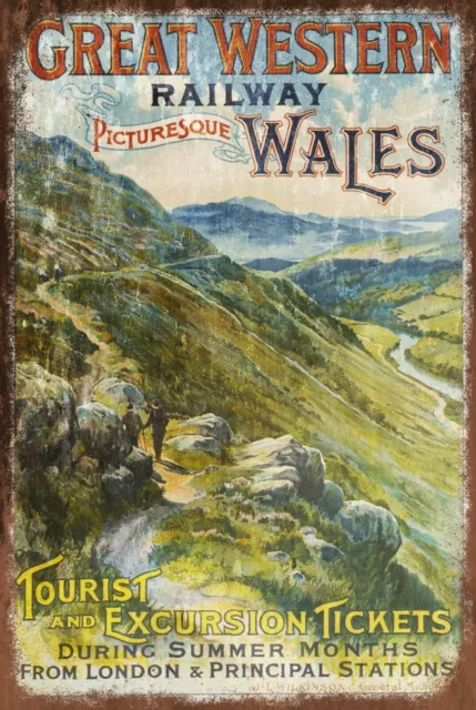 Wales GWR Railway Train Travel Aged Advert Vintage Retro Style Metal Sign