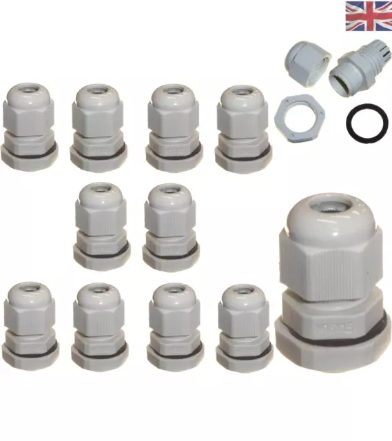 10 Pack Grey M16 16mm TRS Stuffing Compression Glands for 4-8mm Cable Locknut