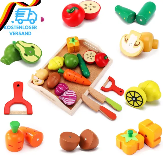 CARLORBO Holzspielzeug Essen Für Kinder Küche - Spielen Sie Essen Schneiden Von