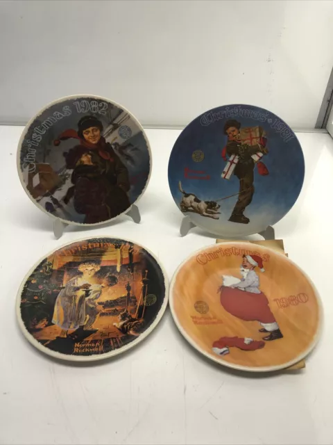 Knowles Rockwell Society Christmas 1979, 1980, 1981, 1982 Collector Plates A26