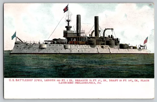 USS Navy Battleship US Iowa At Sea Vintage Antique Postcard Early 1900s Pre WWI