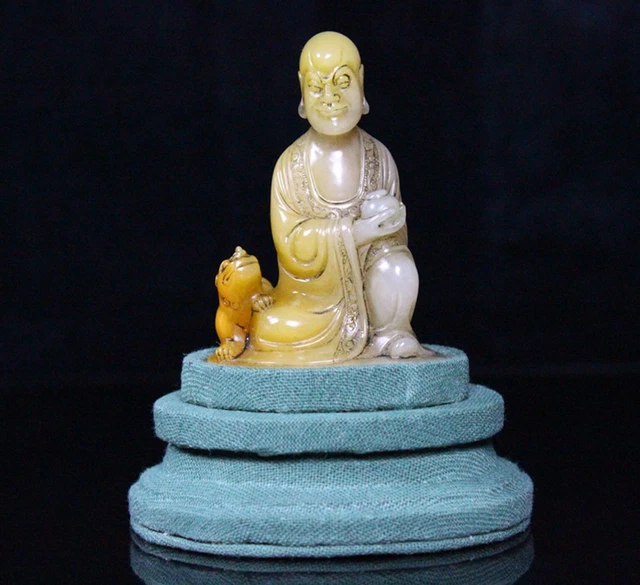 Chinese Exquisite Handmade Luohan carving Shoushan Stone Statue