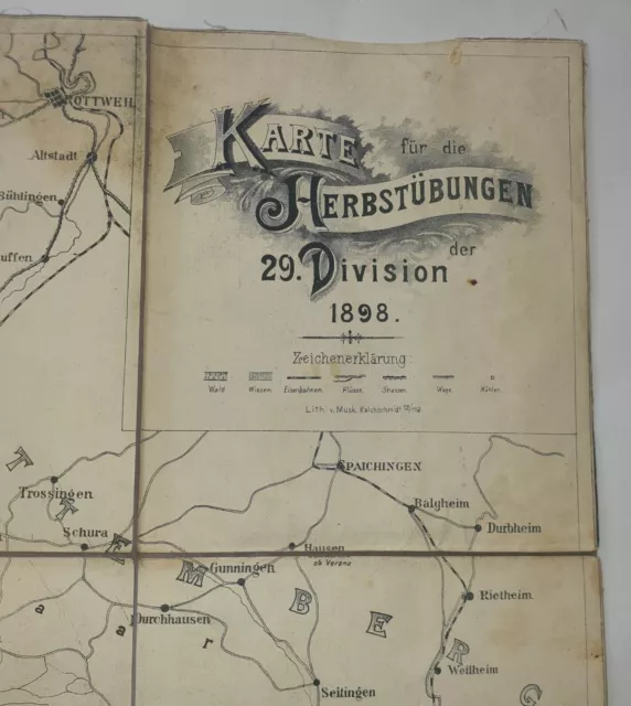 Landkarte Manöver Herbstübungen 1898 der 29.  Division Baden  XIV. Armee-Korps.