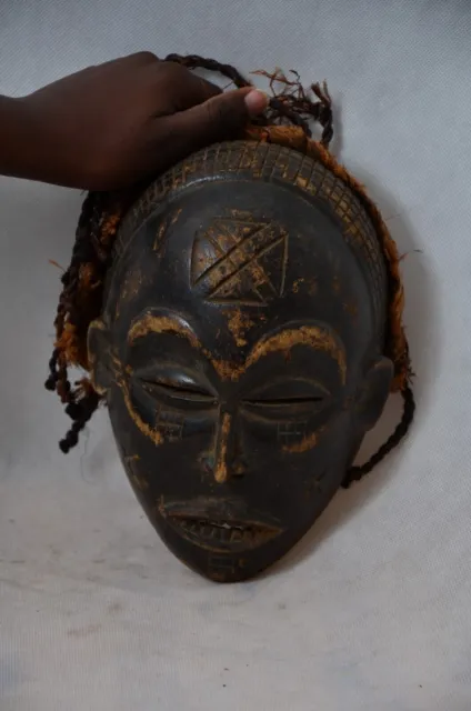 African Chokwe Mask Mwana Pwo with Headdress Congo African Art