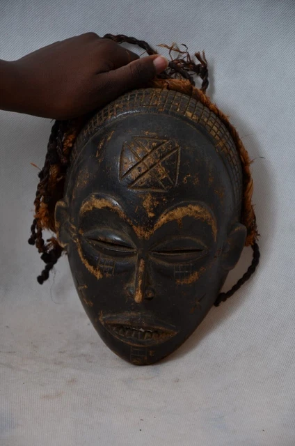 African Chokwe Mask Mwana Pwo with Headdress Congo African Art