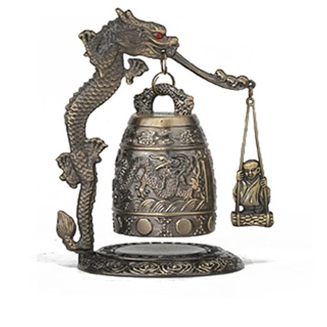 Vintage Bronze Slot Dragon Carved Buddhist Bell Chinese Geomantic Artware