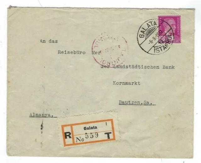 1937 Galata, Istanbul Turkey Registered to Bautzen Germany WWII Censored