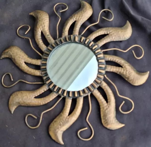 Beautiful Pressed Tin Small Decorative Wall Mirror – SUNBURST DESIGN – VGC