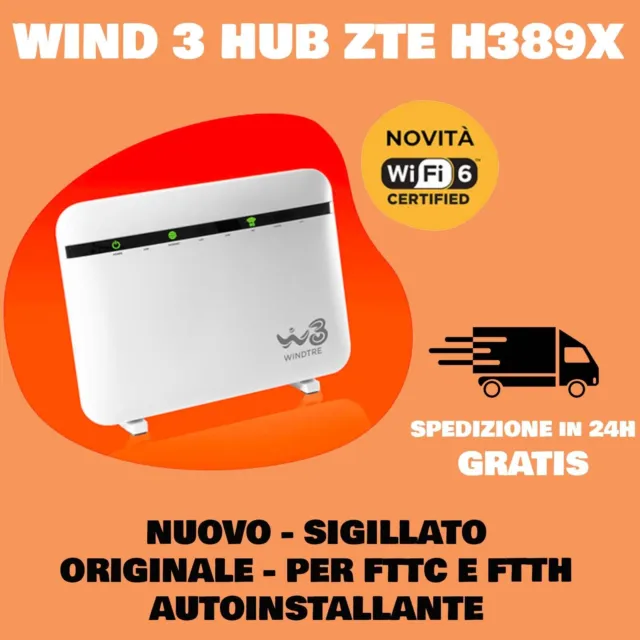 Modem WiFi 6 Wind 3 Hub  ZTE ZXHN H389X  FIBRA FTTH ADSL FTTC Autoinstallante