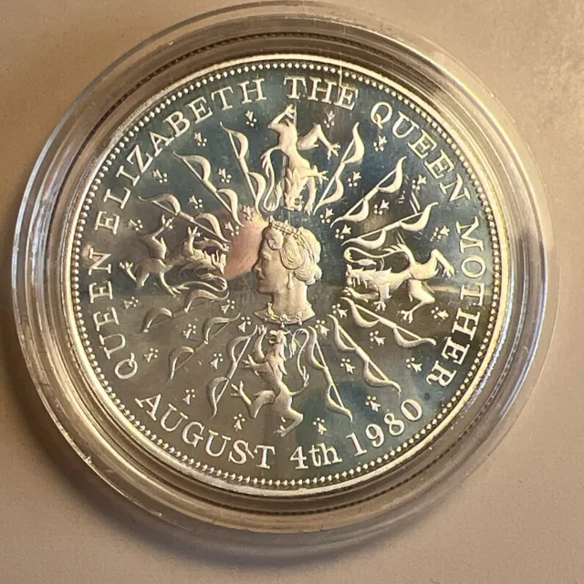 1980 ELIZABETH II QUEEN MOTHER 80th BIRTHDAY .925 SILVER PROOF CROWN