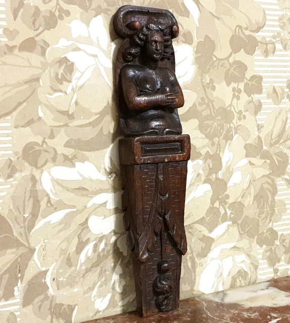 17th C Atlante carving corbel bracket - Antique french architectural salvage .