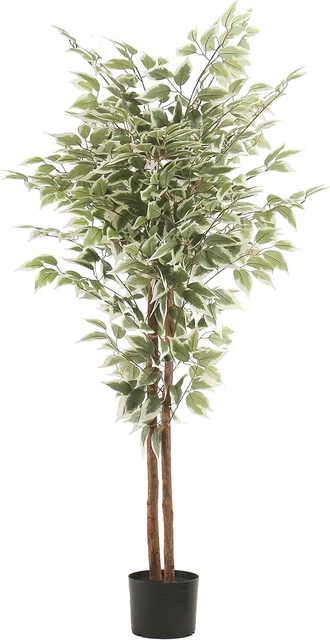 SOFTFLAME 5ft Artificial Ficus Tree Plant 2 Stems 708 Leaves