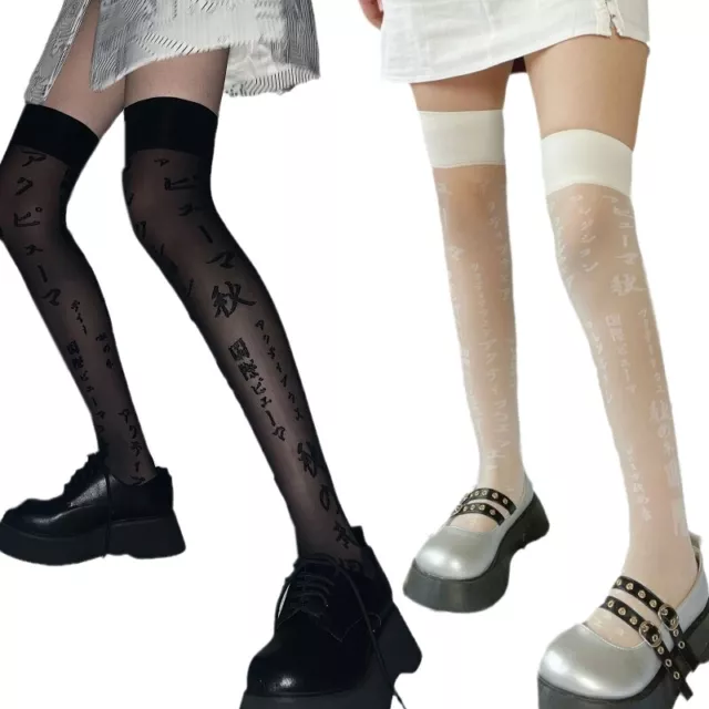 Japanese Letters Stockings Printed Long Socks Patterned Thigh Stockings