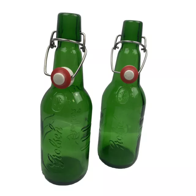 2 x Grolsch Premium Lager Beer Bottles Green Glass Ceramic Stopper 450ml 15Fl oz