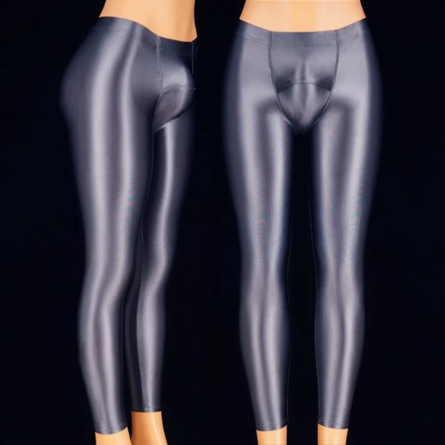 Men's Shiny Glossy Sexy Pants Gym Yoga Sports Sissy Tights Jogger Ankle Cargo