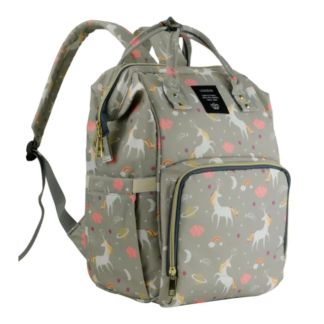 LEQUEEN Unicorn Mommy Mom Baby Diaper Bag Backpack Large Nappy Changing Bag Gray 3