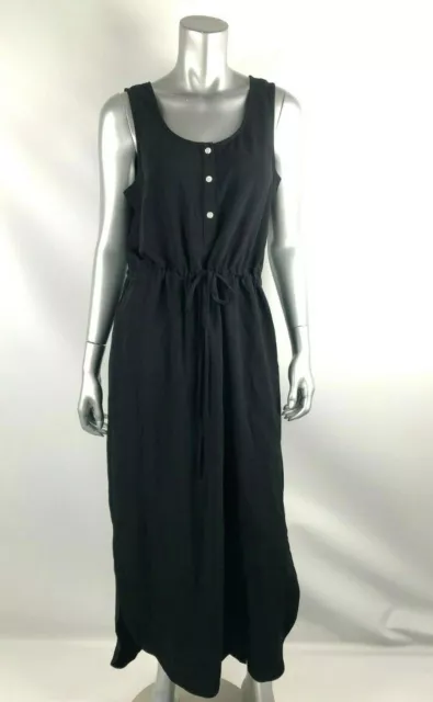 Mudpie Maxi Dress M 8 10 Black Textured Scoop Neck Button Front Sleeveless New