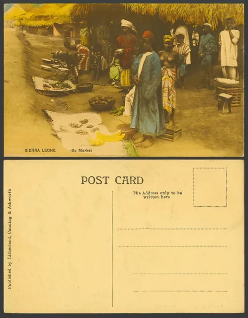 Sierra Leone Old Hand Tinted Postcard Bo Market Native Sellers Woman Bare Breast