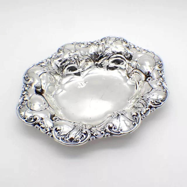 Oval Bowl Poppy Flower Border Whiting Sterling Silver