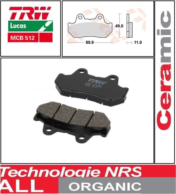 2 Plaquettes De Frein Arrière TRW Lucas MCB512 Pour Honda CBR 1000 F (SC21) 1987-1988