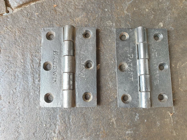 One pair of Old 3 1/2" Baldwin cast iron door hinges