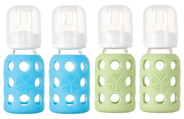 Lifefactory Glass Baby Bottles 4 Pack (4 oz. in Boy Colors) (Blue/Green)