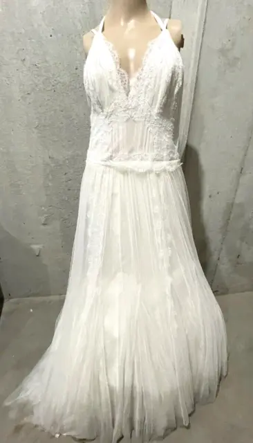 Vera Wang Bride Couture Long White Silk Tulle Lace Wedding Gown Dress US 2 4