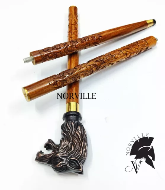 Vintage Fox Brass Handle Antique Stylish Victorian Cane Wooden Walking Stick