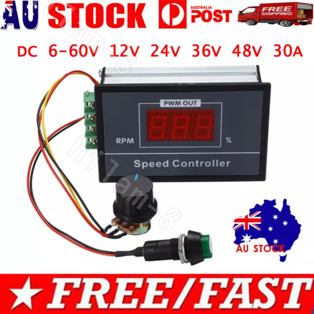 PWM DC Motor Speed Controller Start Stop Switch DC 6-60V 12V 24V 36V 48V 30A