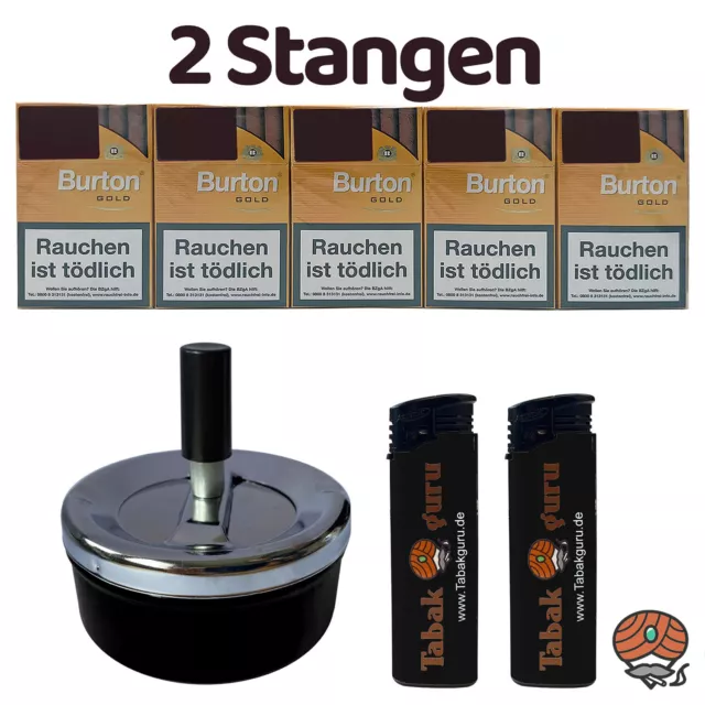 2 Stangen Burton Gold Filter Zigarillos (17 Stück / Schachtel) + Zubehör