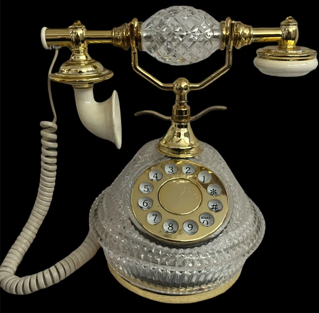 HOLLYWOOD REGENCY STYLE French Crystal & Brass Rotary Push Dial