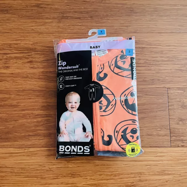 Bonds Baby Halloween Pumpkin Black Orange Zip Wondersuit Size 3 BNIP