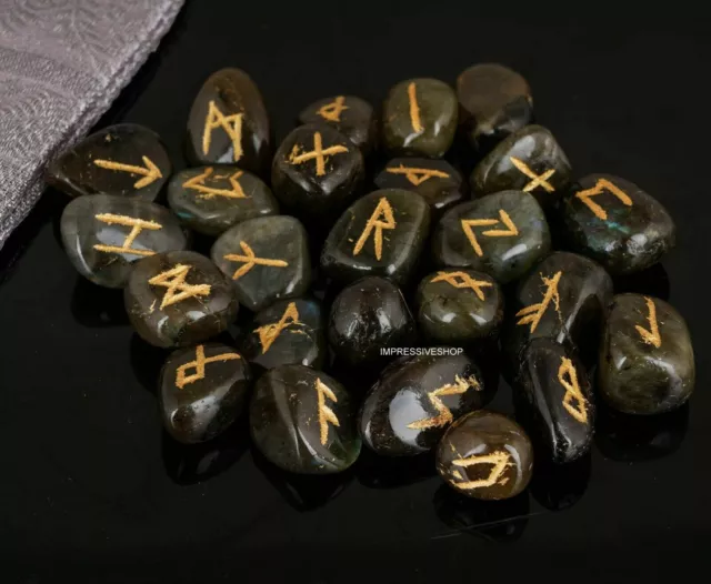 Labradorite Stone Spritual Rune Set Natural Healing Crystal Tumble Gemstone 25