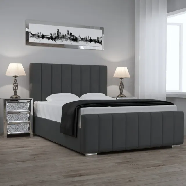 Designer Plush Velvet Panel Bed With/Without Ottoman Gaslift Storage..