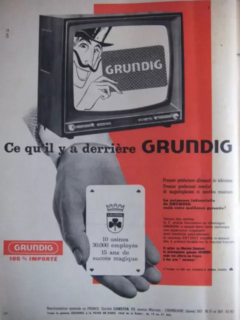 Publicité De Presse 1962 Téléviseur Grundig Magnétophone - Advertising