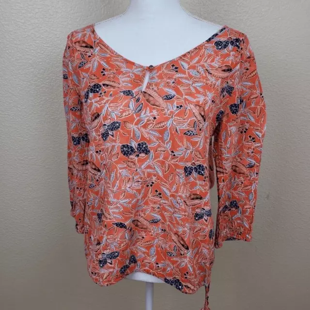 Lucky Brand Orange Blue Floral Popover Top Large (2651)