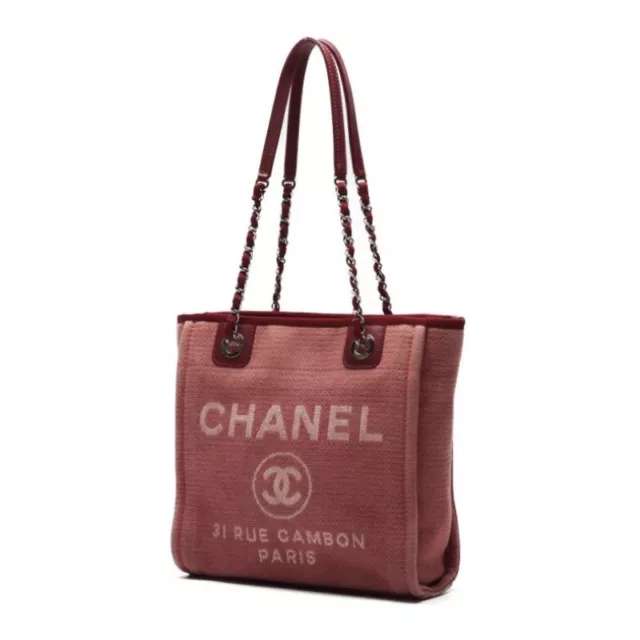 CHANEL DEAUVILLE PM Chain Shoulder Tote Bag Denim Beige W/ Box Used  $1,358.64 - PicClick