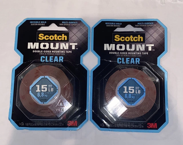 X2 Rollos NUEVO 3M Montaje Escocés Cinta de Doble Cara 15 LB 1 IN X 60 IN