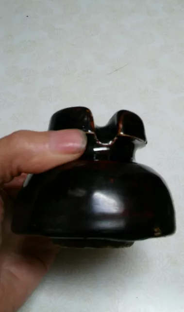 Vintage Brown Cable Top Porcelain Insulator 3"h x 3.75"dia. unmarked