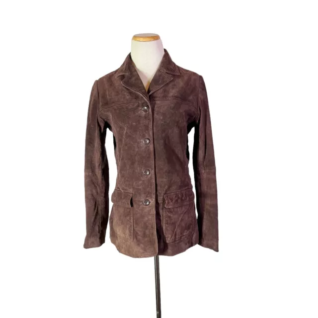 Eddie Bauer Women's M Washable Seattle Suede Jacket Button-Front Raisin Brown