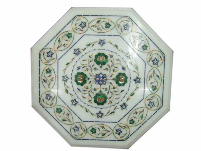 White Marble Coffee Table Top Pietra Dura Micro Mosaic Inlaid Home Decor Gift
