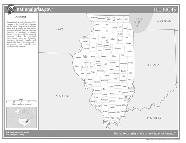 ILLINOIS STATE COUNTIES (Black&White) Laminated Wall Map $95.00 - PicClick