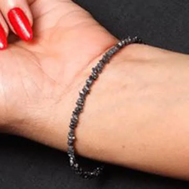 18.01 Ct 3.5 Mm Uncut Black Natural Diamond Beads 7" Bracelets 925 Silver Clasp