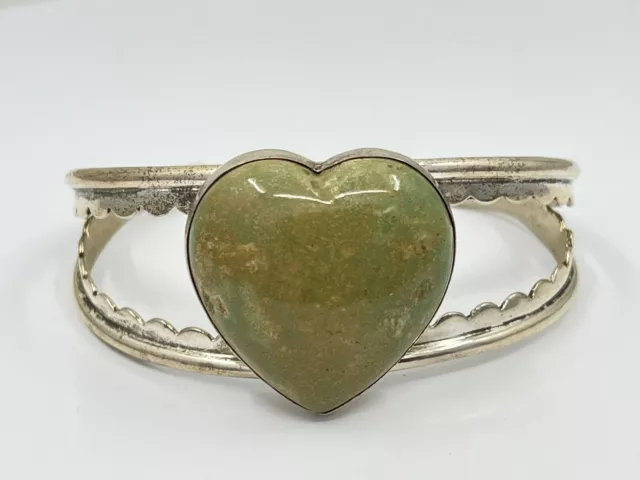 Jay King DTR Sterling Silver Green Agate Heart Cuff Bracelet 36g